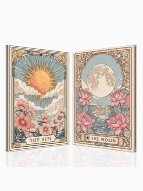 NWT 2-Piece 16"x24" Sun & Moon Celestial Tarrot Style Canvas Wall Art Boho